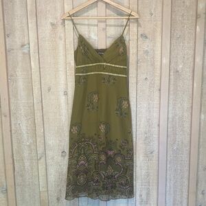 Betsey Johnson Olive and Purple Floral Midi Dress